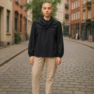 Strut & Bolt Vintage Black Chiffon Dressy Long Sleeved Blouse Large Gothic DARK